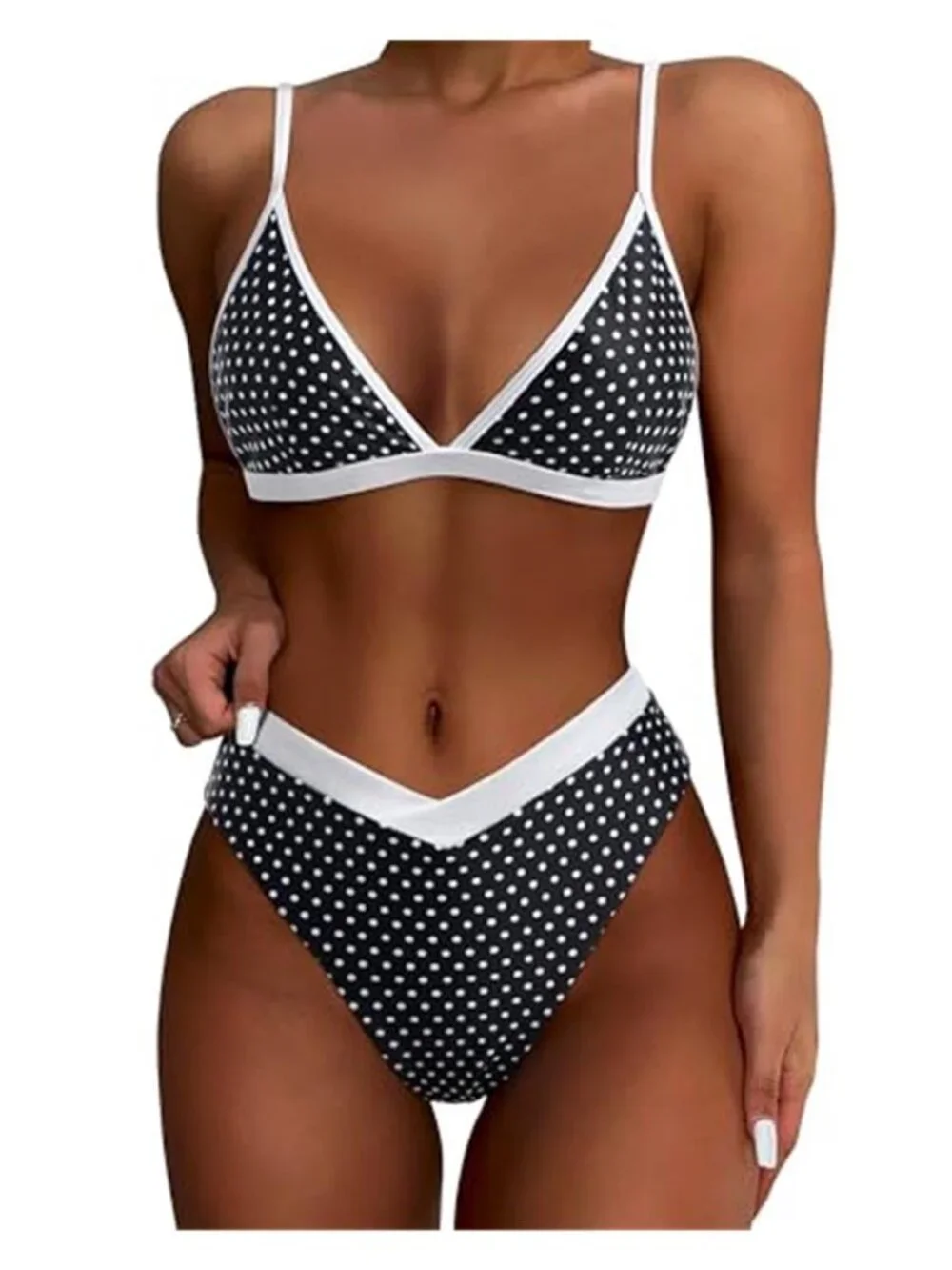 Womens High Waisted Bikini Triangle V Neck Two Piece Swimsuit Tummy Control